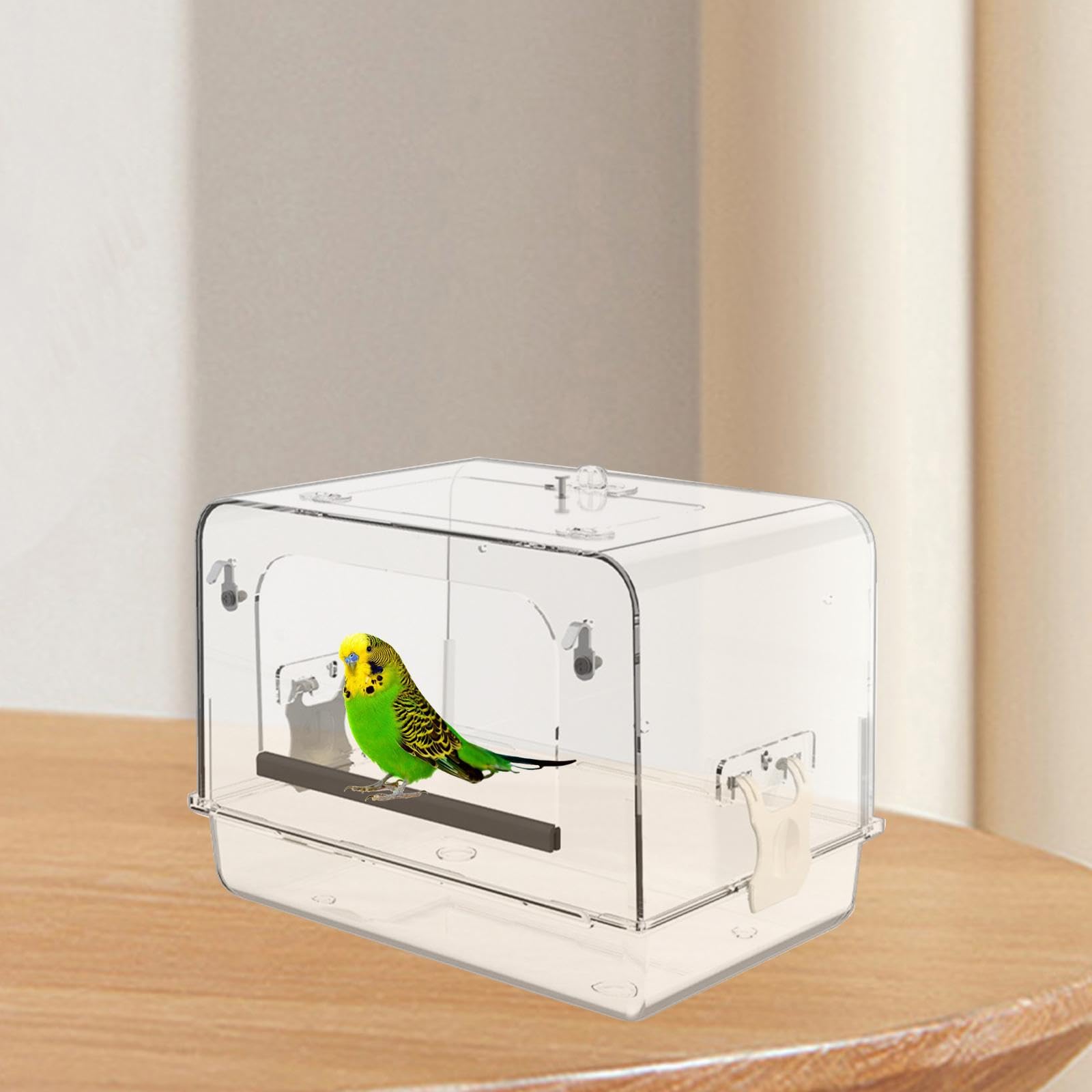 Baño para Pájaros Bañera Acrílica Desmontable con Puerta Antideslizante Ligera Adecuada para Aves Pequeñas Cockatiel Regalo Interior, Claro