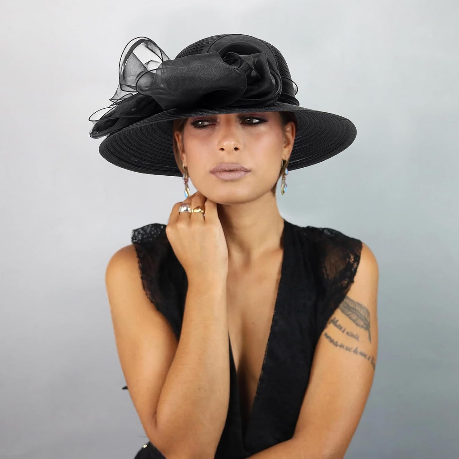 Women Organza Kentucky-Chunch-Derby Sun-Hat Bowler Fascinator-Tea-Party Hat for Spring Summer - Image 7