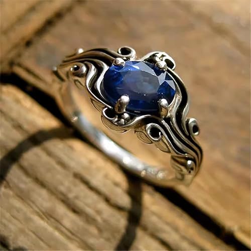 Miniatura 3 de Vintage Delicado Oval Azul Cubic Zirconia Anillo Señora Elegante Joyería para Aniversario
