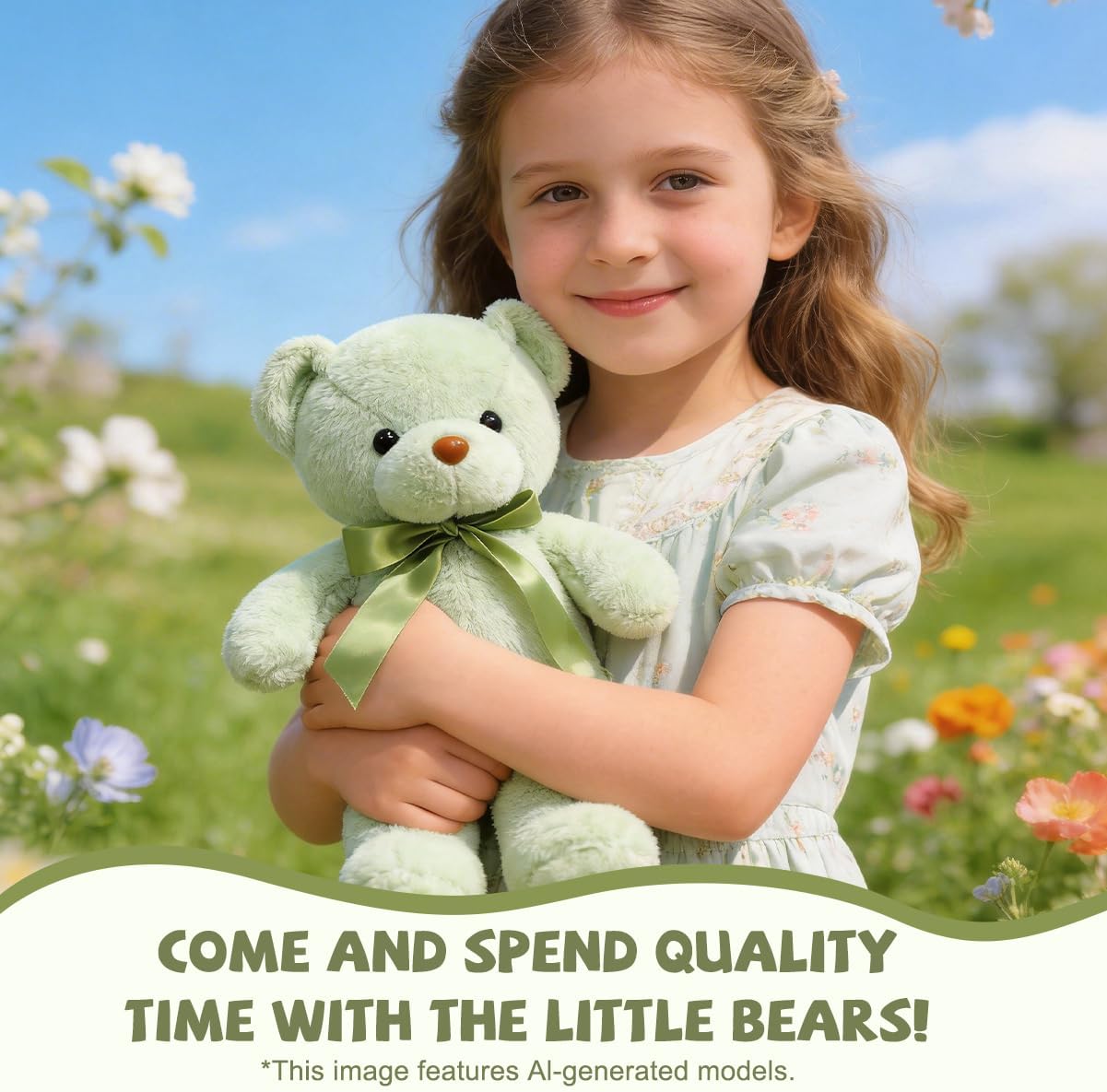 3 Pcs Green Teddy Bear Stuffed Animal Bulk 13.4” Plush Teddy Bears image 4
