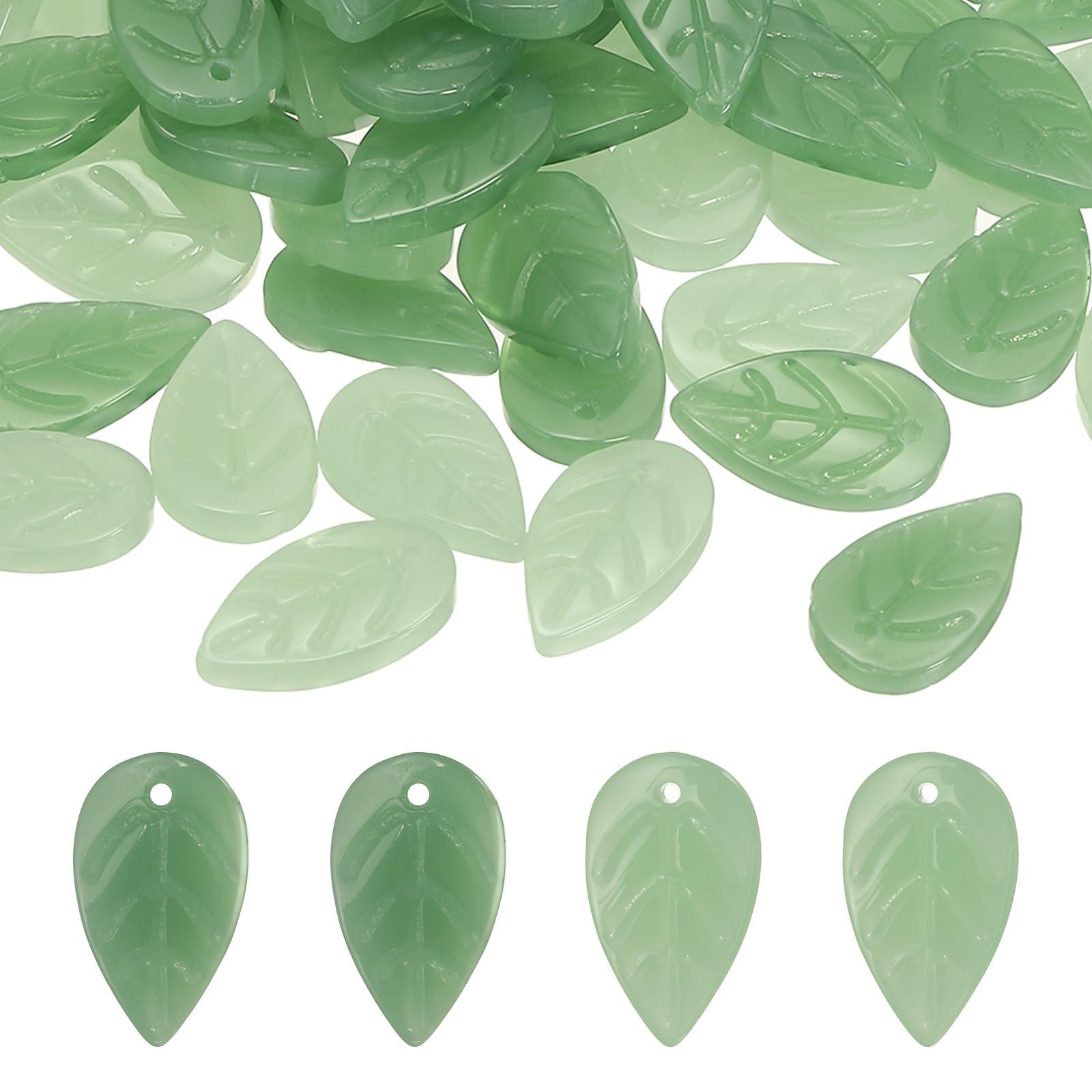 PATIKIL Leaf Beads, 100Pcs Crystal Leaf Beads Translucent Czech Glass Beads Spacer Bead for DIY Jewelry Making Bracelets Necklace, Light Jade Green/Jade Green