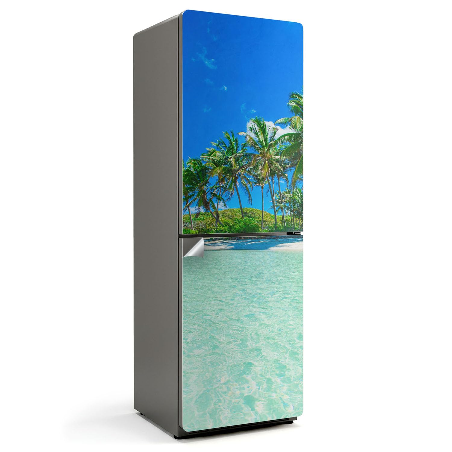 Autocollant pour réfrigérateur 60x180 cm plage tropicale et palmiers pour décorer la cuisine