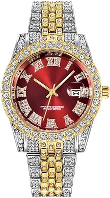 SENRUD Unisex Crystal Watch Luxury Stainless Steel Iced-Out Bracele Watch
