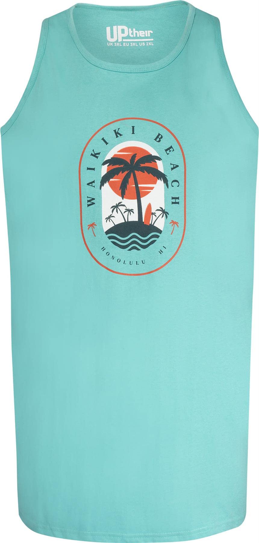 Uptheir Mens Palm Tall Waikiki Beach Graphic Print Vest - Blue - MT