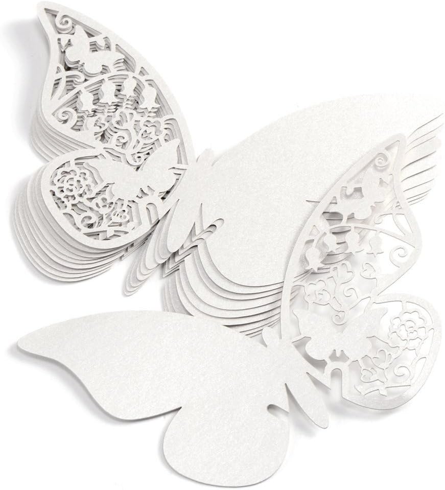HAIMOBURG 100pcs Butterfly Wedding Party Baptism Table Name Place Cards with Glue dots Glass Cup Decoration Wall Decals Sticker (White)