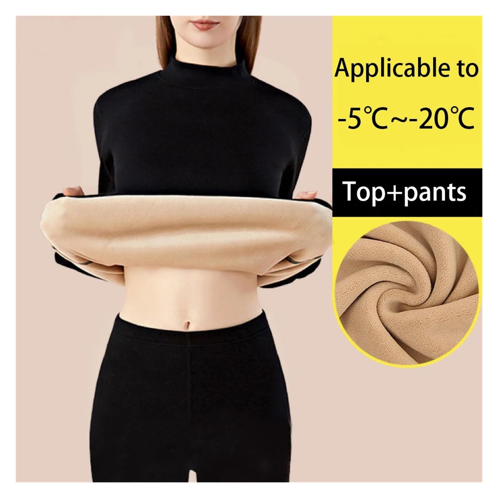 Ropa Interior Térmica Conjunto de Ropa Interior térmica Gruesa for Mujer, Cuello Alto, sin Costuras, lencería cálida Manga Larga for Invierno