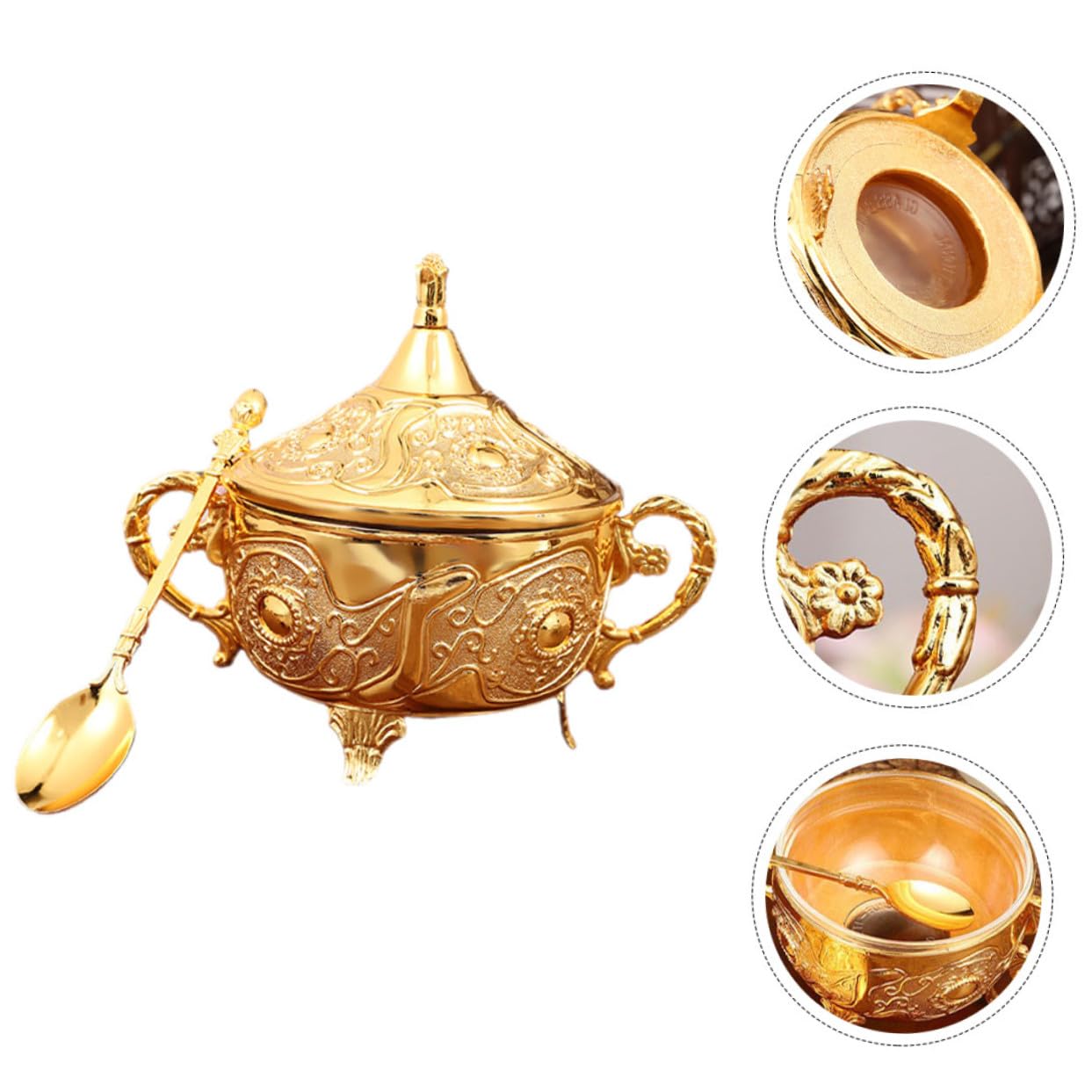 VALICLUD Boîte à Épices Dorée Avec Couvercle, Pot à Condiments En Alliage De Zinc, Récipient à Assaisonnement Scellé, Cuisine Domestique Et Restauration, Design Européen, Motif Décoratif