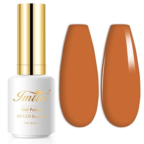 Imtiti Esmalte de uñas de gel naranja otoñal, 1 unidad de esmalte de gel de color amarillo otoñal, curación UV LED, arte de uñas, salón de manicura,