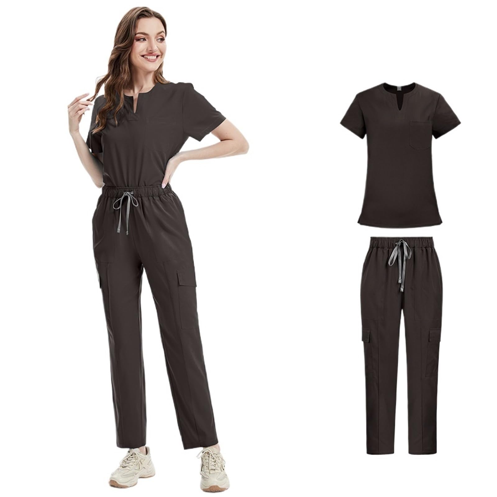 Uniformes médicos Bata Uniforme Mujer artículos de enfermería Accesorios Enfermeras clínica Traje médico salón Belleza SPA para AtencióN MéDica, SalóN De Belleza(Ivory,XXL)