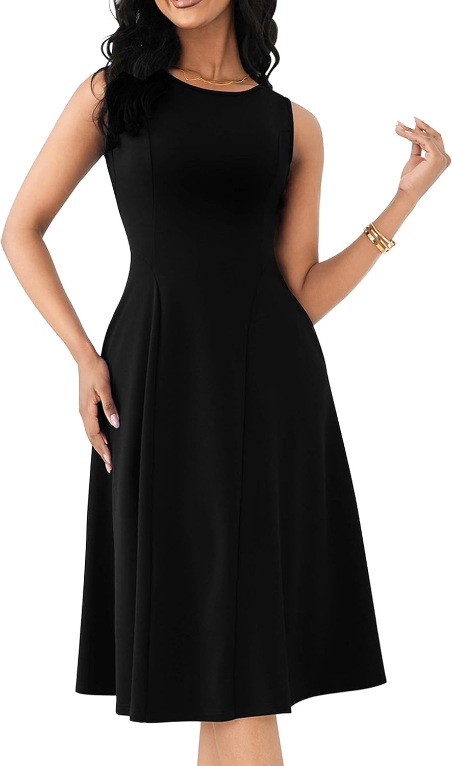 FANDEE Women's Sleeveless Cocktail Dress Vintage A Line Fit and Flare Elegant Midi Dresses for Women with Pockets - Image 8