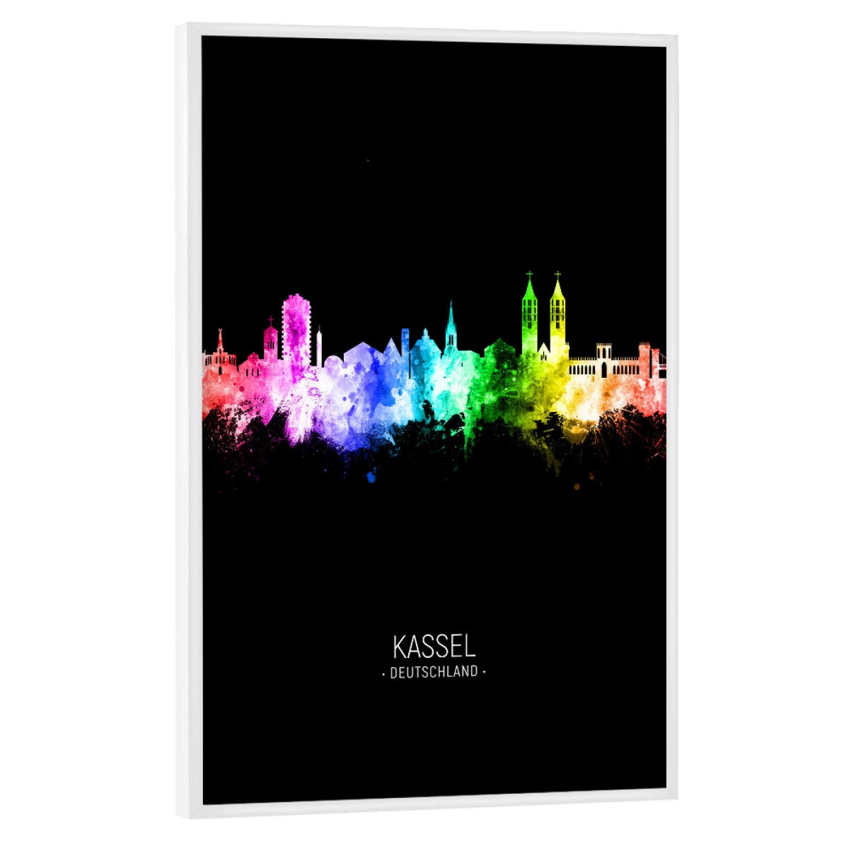 artboxONE Poster mit weißem Rahmen 75x50 cm Städte Kassel Skyline Colour Black - Bild Kassel City Cityscape