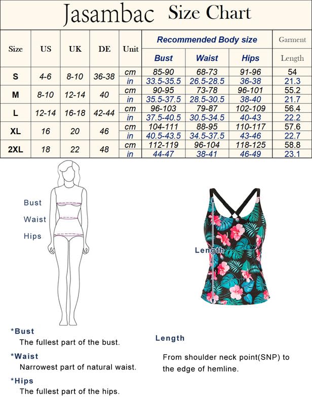 JASAMBAC Maillot de bain tankini pour femme, deux pièces, imprimé floral, short haut, tank top, cordon de serrage, lavage en machine - sécher à l'ombre