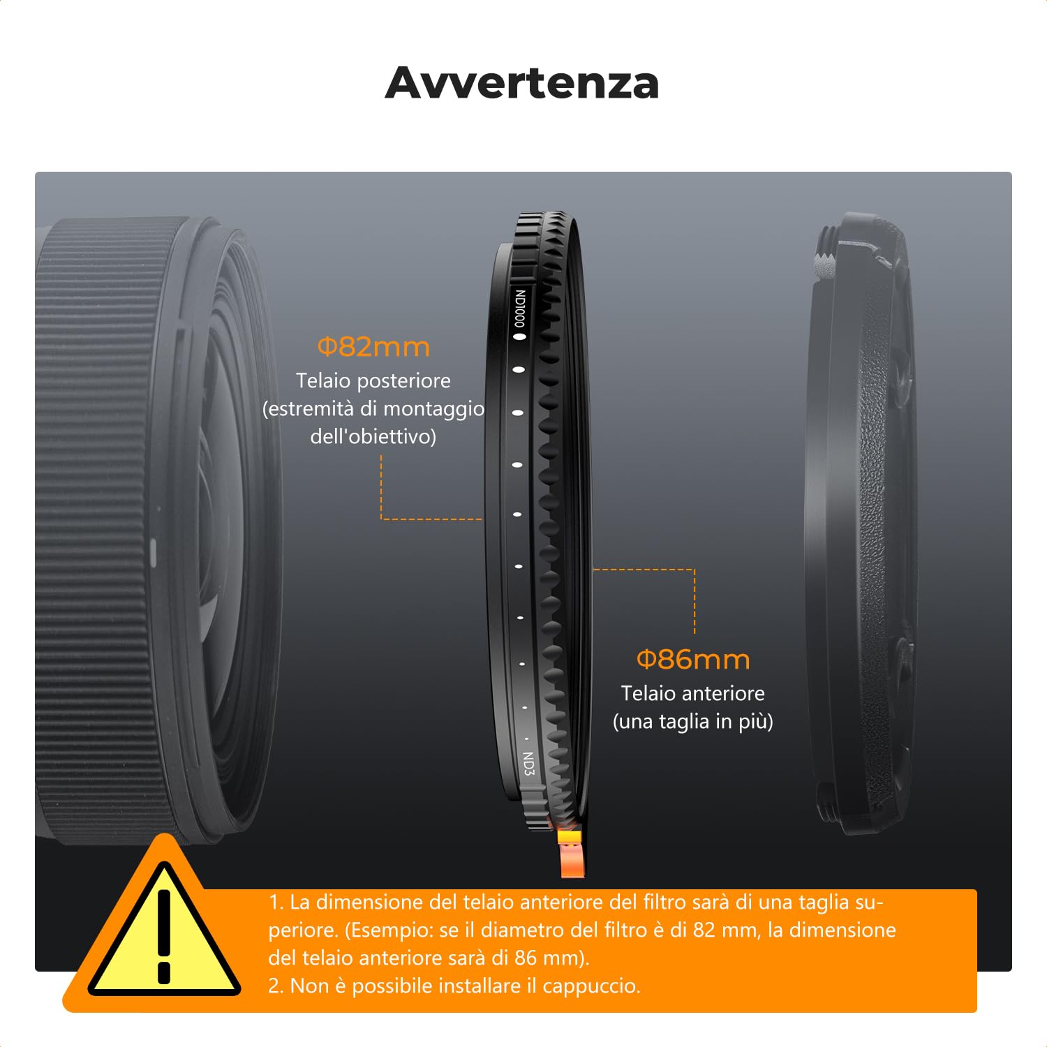 K&F CONCEPT Nano-Xcel 82mm Filtro Variabile ND3-1000 (1.5-10 stop) | Filtro a Densità Neutra ND3-1000 in Vetro Ottico con Rivestimento Nano a 28 Strati - FN724