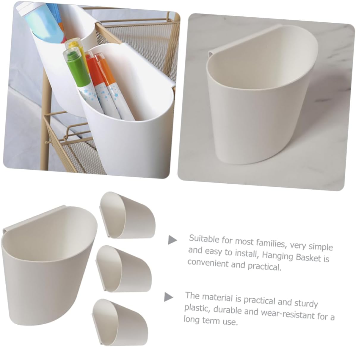 4Pcs Hanging Bucket Storage Containers for Salon Multipurpose Household Hanging Baskets Space Saving Trolley Organizers Easy Installation for Home Salon Use