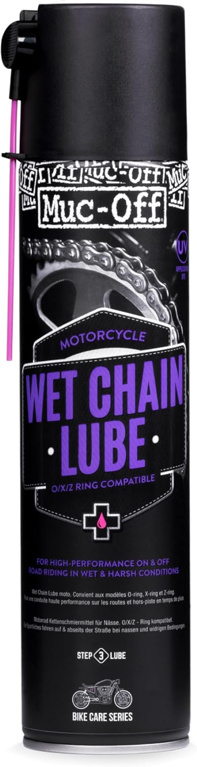 Muc Off Wet Motorcycle Chain Lube, 400 Milliliters - Premium Motorbike Chain Lubricant Spray - Formulated for Wet Weather Conditions