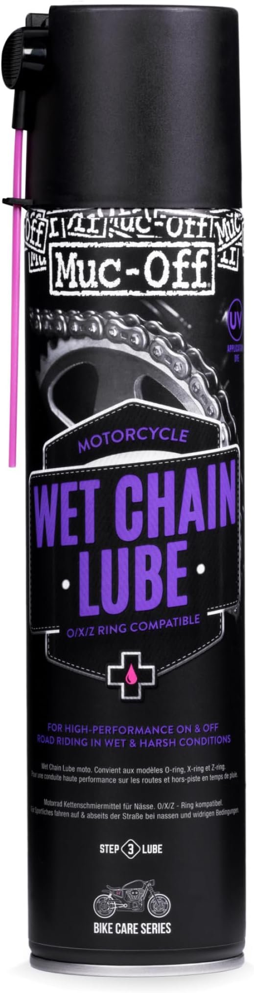 Muc Off Wet Motorcycle Chain Lube, 400 Milliliters - Premium Motorbike Chain Lubricant Spray - Formulated for Wet Weather Conditions