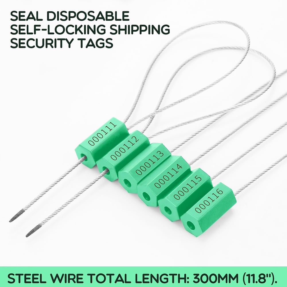 120 Scellés de Câble en Acier, Sceaux de Sécurité en Métal Numérotés pour Remorque de Camion en Métal, Étiquettes de Sécurité, Étiquettes Inviolables, Vert