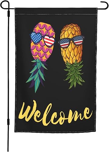 Banderas de piña al revés, bienvenida y abajo para travesuras, bandera de jardín, pancarta de lino de doble cara para swingers, 12.5 x 18 pulgadas