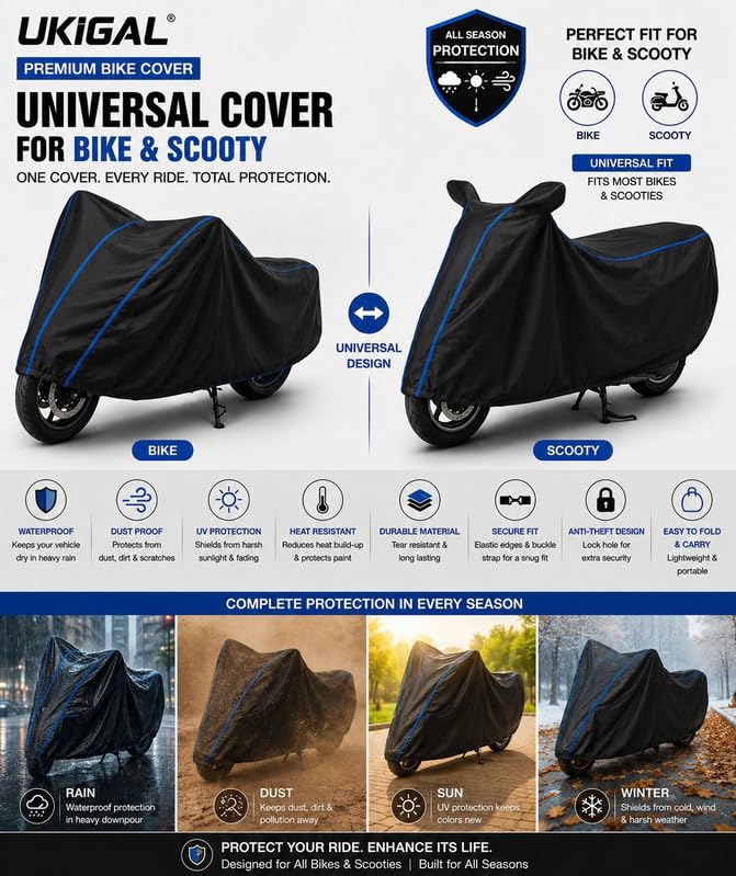 Image of Water Resistant Bike Cover for Scrambler 400 X, Dustproof Motorcycle Cover with UV & Heat Protection, All Weather Indoor Outdoor Use, Universal Fit Rain Cover