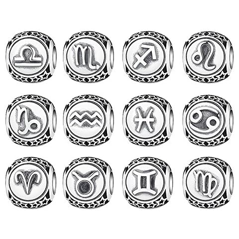 Star Sign Vintage 925 Sterling Silver Aquarius Star Sign Zodiac Beads Charms fit Bracelets DIY Twelve Constellations Jewellery (Aquarius) Cover