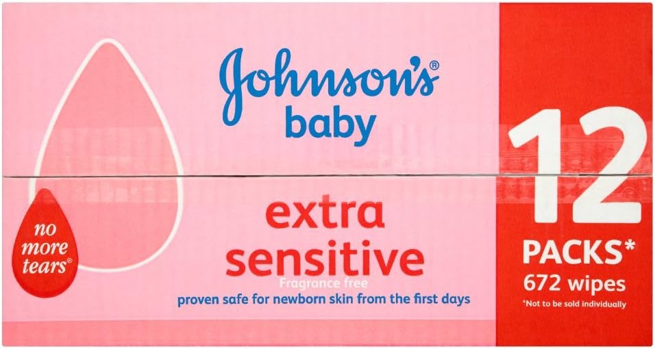 Johnson's Extra Sensitive Baby Wipes, 12 x 56 Wipes (Total 672 Wipes) by Johnson's Baby