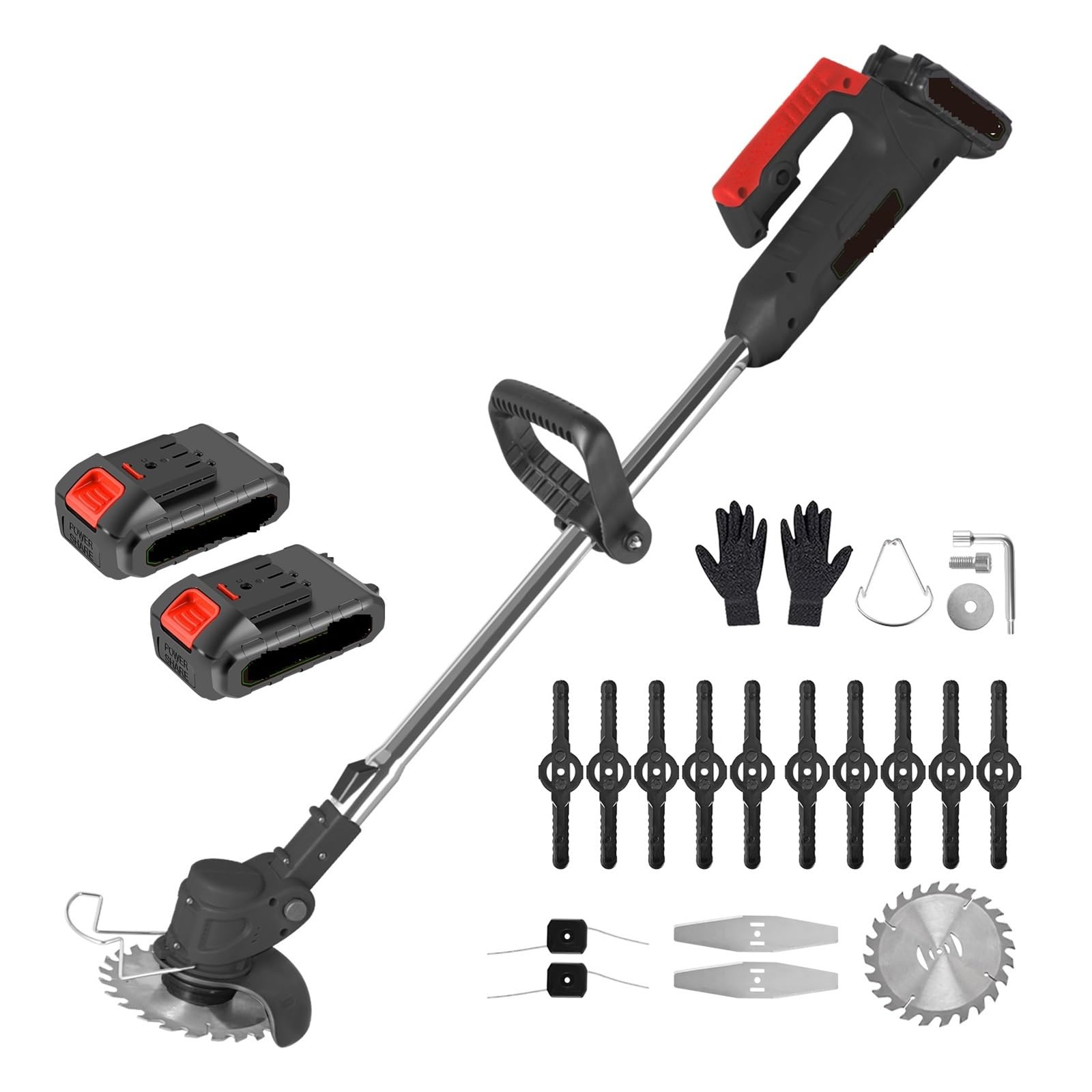 Cortadora De CéSped EléCtrica Juego De Desbrozadora Inalámbrica Con Cuchillas De Metal For Césped Eléctrico Y Jardín + Cuchillas Desmontables, 21 V, Recargable, 2 Baterías FáCil De Usar(Black)
