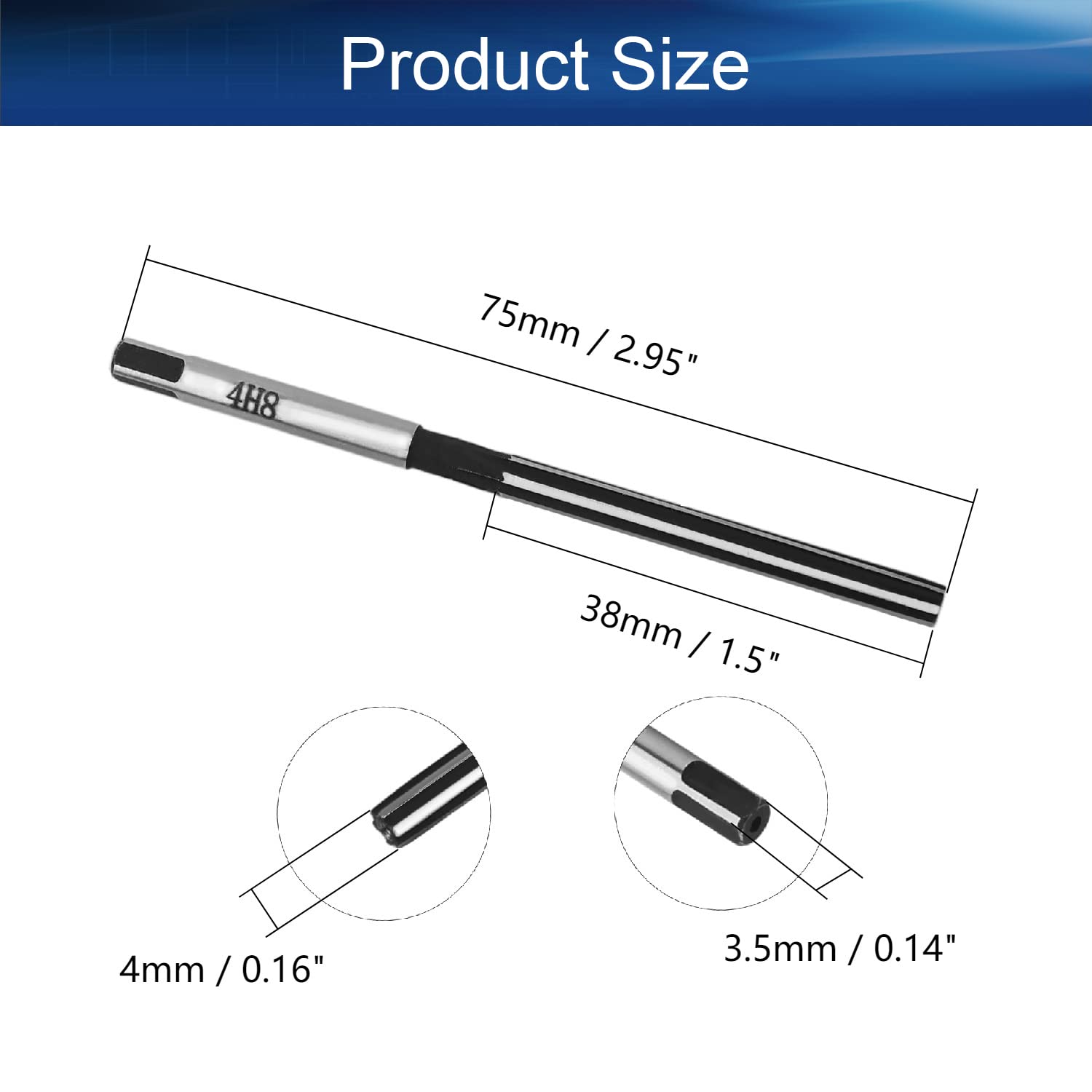 Auniwaig 4mm Hand Reamer,9Crsi,H8 6 Straight Flutes Groove Reamer,Straight Flutes Hand Milling Cutter Tool