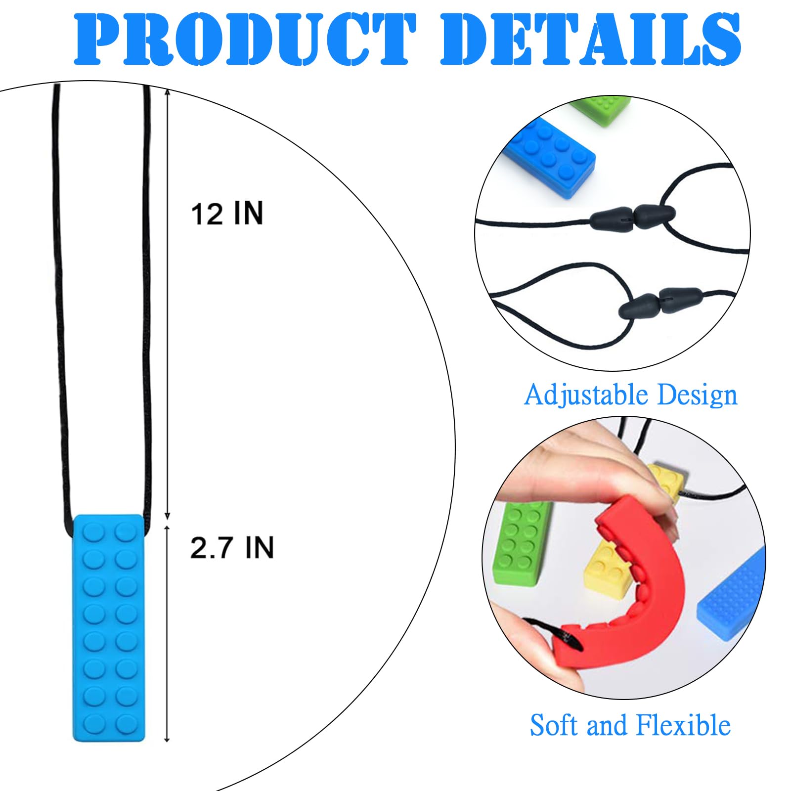 Sensory Chew Necklace for Autism & Teething - 5 Pcs Colorful Silicone Toys, multicolor - Image 3