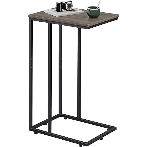 WLIVE Small Side Table, C Shaped End Table for Couch, Sofa and Bed, Tv Tray Table That Slides Under for Living Room, Bedroom, Bedside, Gray and Black