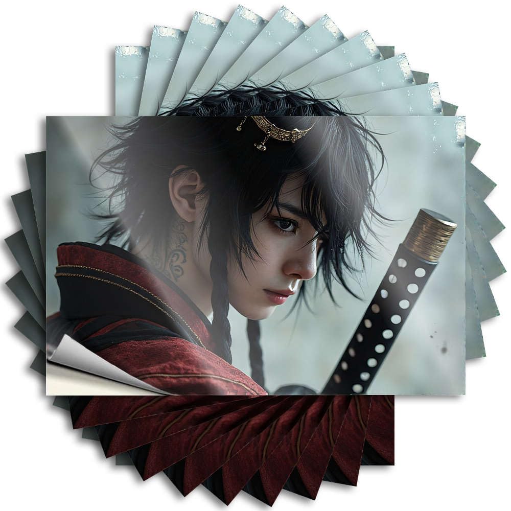 Decor Badass Stickers - A Samurai Warrior with Intricate Tattoos and A Katana Removable Decal Case Easy Peel for Checkered(12X18CM)