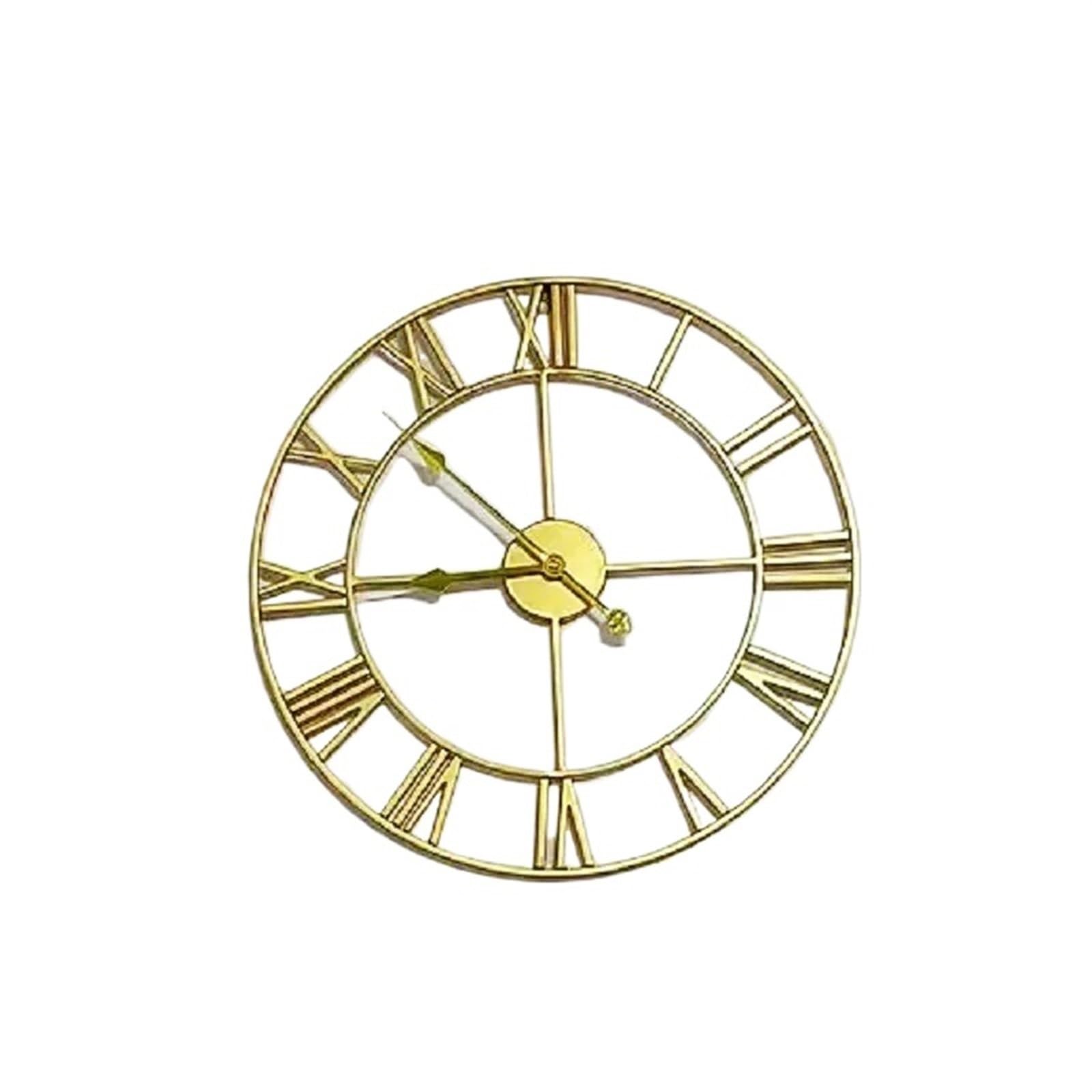 VFDVSWZSA Stylish wall clock, Metal Numeral Retro Iron Round Face Black Gold Large Outdoor Garden Clock For Home Decoration(Gold)