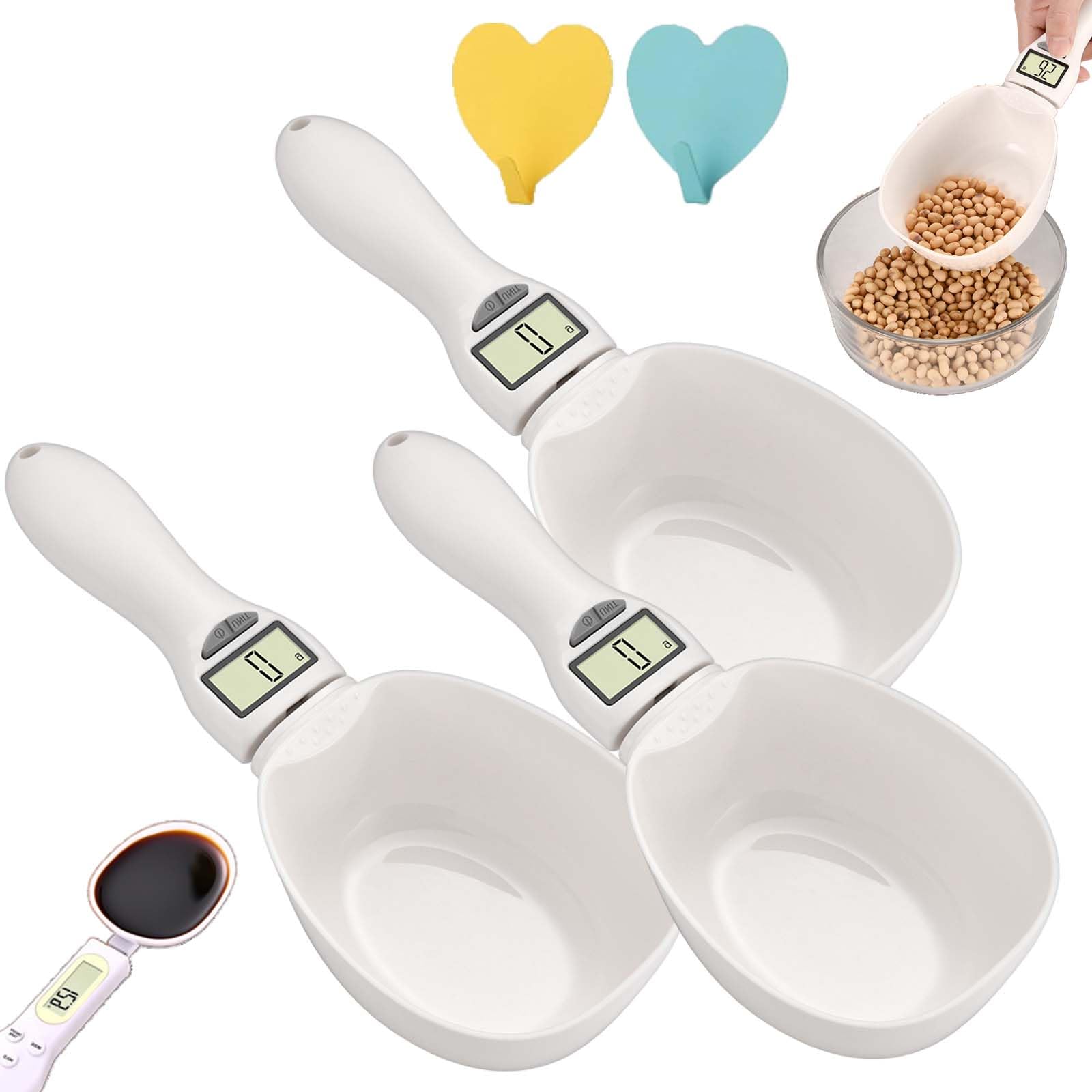 Food Measuring Scoop Scale, Digital Measuring Spoon, Adjustable Weighing Spoon Scale 800g / 0.1g High Precisionwith LCD Screen for Kitchen, Digital Food Spoon Scale Dog Cat Food (3PCS)