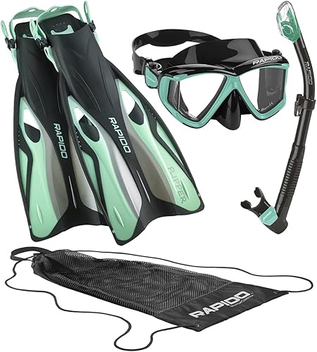 Miniatura 1 de Italian Design Panto-180 - Máscara de esnórquel panorámica de visión lateral antivaho, tubo de esnórquel seco superior, aletas de ajuste rápido,