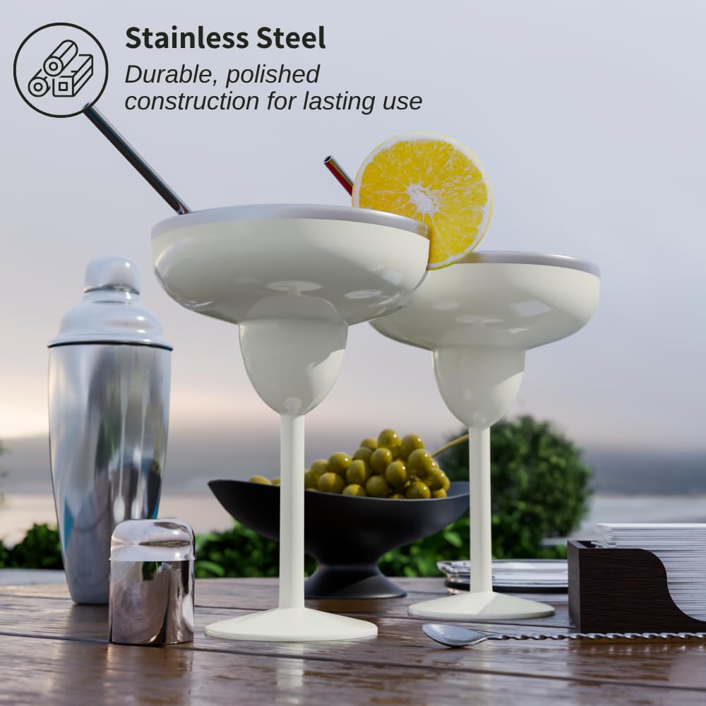 Isolierte Margarita-Gläser aus Edelstahl mit Deckel, bruchfest, vakuumversiegelt, Margarita-Becher, ideal für Muttertagsgeschenk (Creme, 2 Stück)