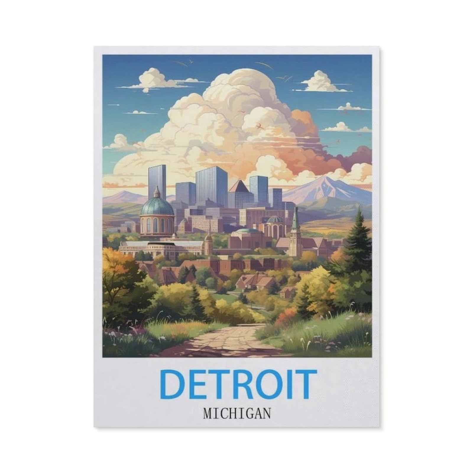 BEAYODKP 5D DIY Diamond Painting kit，Detroit Michigan Vintage Travel Poster，Round Resin Diamond Cross Stitch, Home Decoration Gift（50 x 60 cm/19.68 x 23.62 inches）-BX5