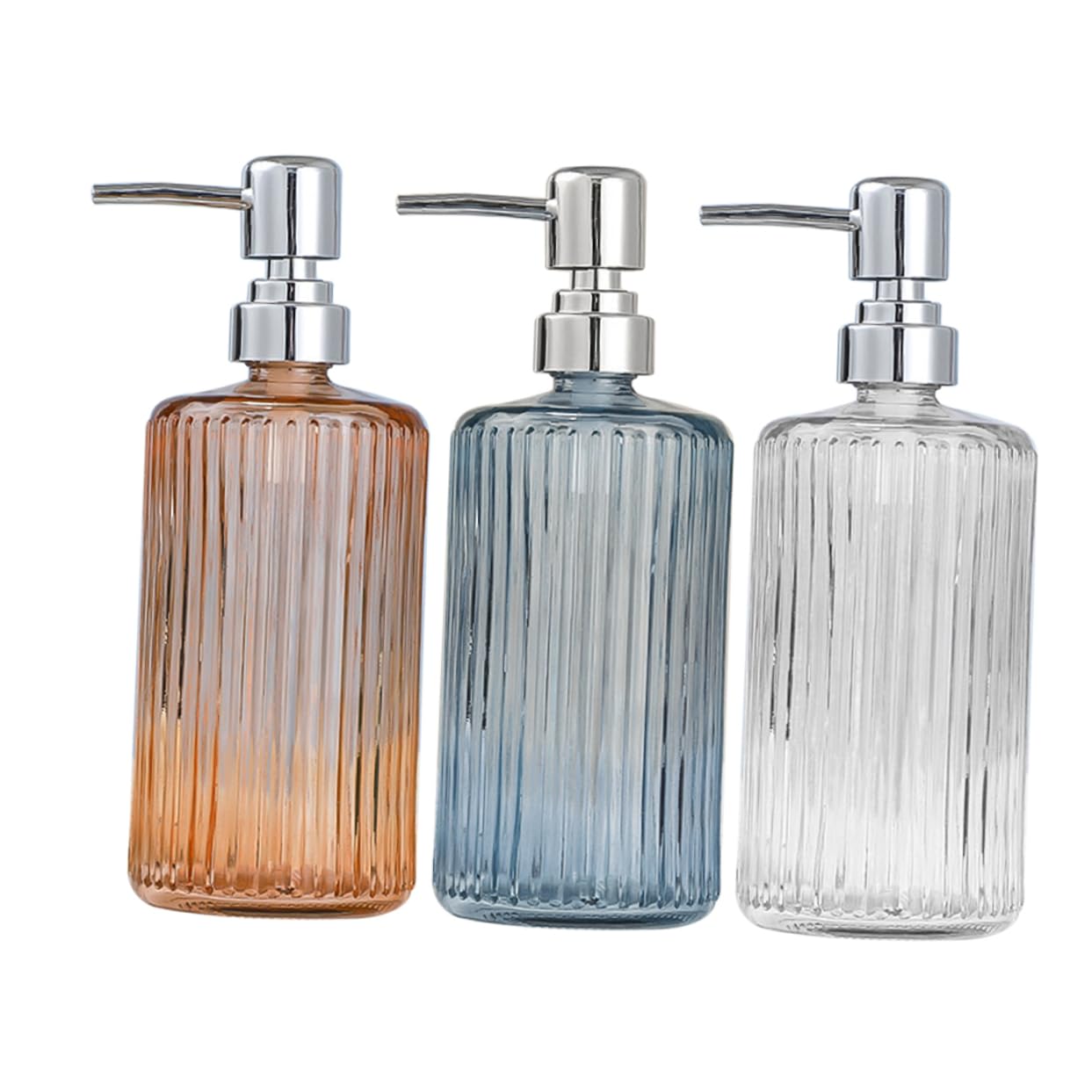 Cabilock 3piezas Dispensador De Jabón De Vidrio Bomba De Recipientes Reutilizables para Jabón Champú y Esenciales Decoración Moderna para Baño y Cocina Transparente