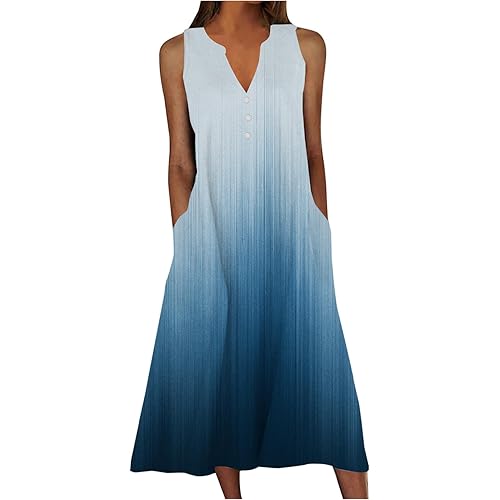 Women's Plus Size Summer Casual Dress Sleeveless Button Up V-Neck Maxi Dress Vintage Flowy Elegant Long Dresses