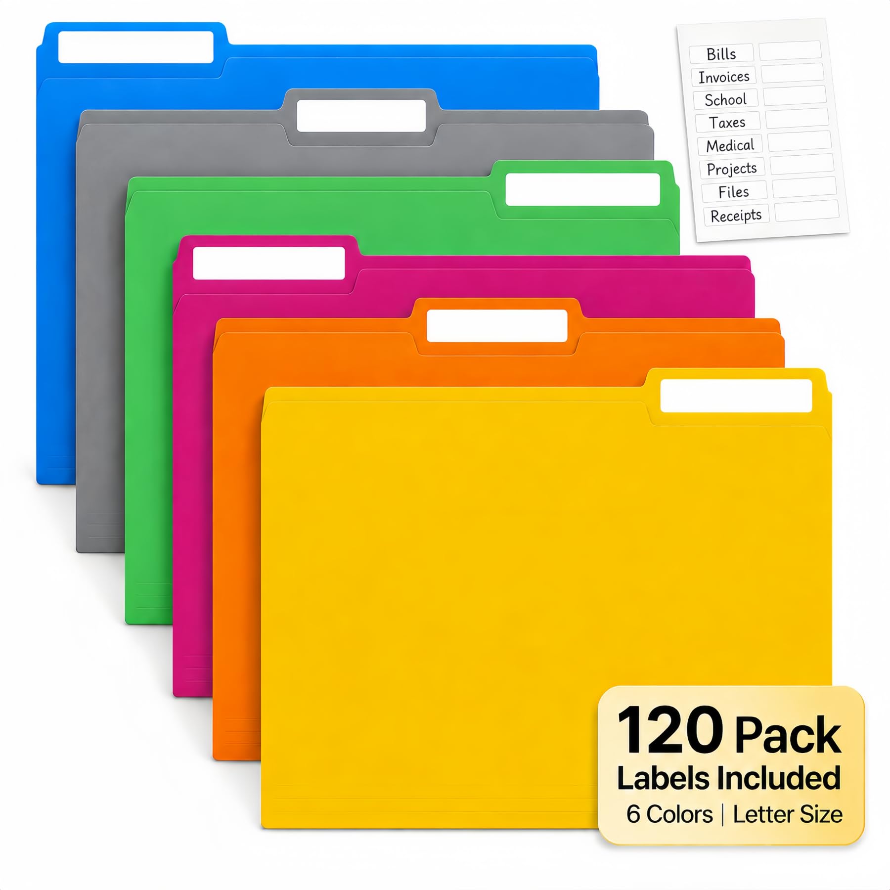 Photo 1 of 120 Pack Colored File Folders ?Letter Size Manila Folders with 1/3 Cut Tabs