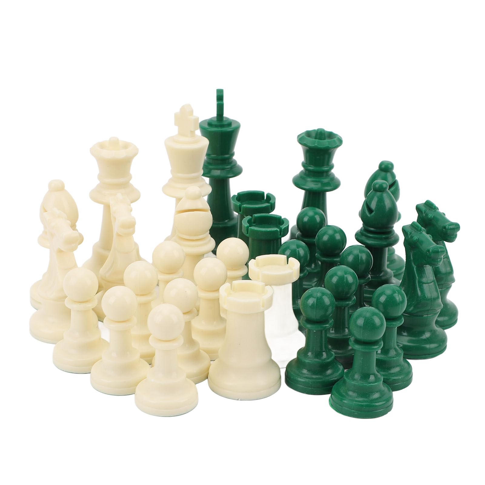Dilwe 32PCS Green White Chess Pieces Weighted Felt Bottom Plastic Chess Figurine Piece Set, Classic Design for Interactive Gameplay