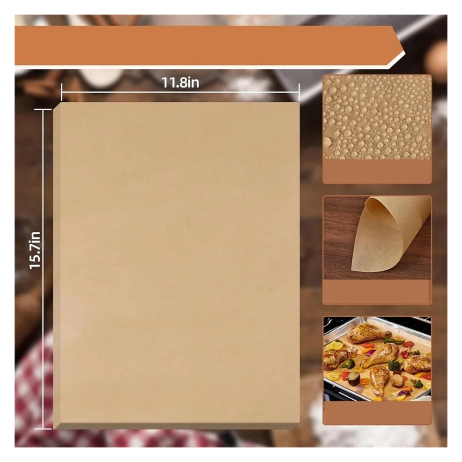 50 Uds. De pergamino rectangular antiadherente for hornear y barbacoa, papel for freidora, galletas de pan al(50Pcs-40x30cm)