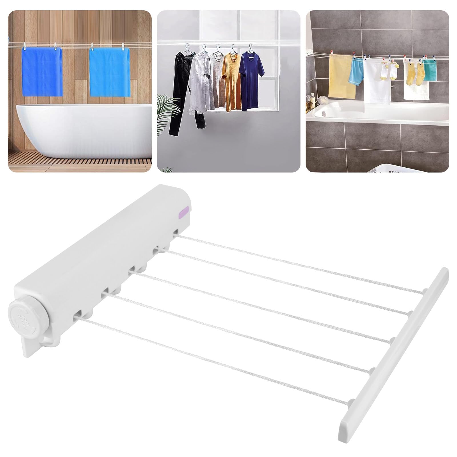 Retractable Clothesline, Indoor 5 Wire Wall Mounted Washing Line