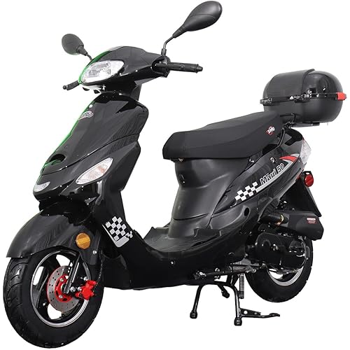 X-PRO Maui 50cc Gas Moped Scooter for Adults – Automatic Transmission, 4‑Stroke Engine, Street Legal with Headlight, Rear Trunk, Front/Rear Suspension & DOT Tires (Black)
