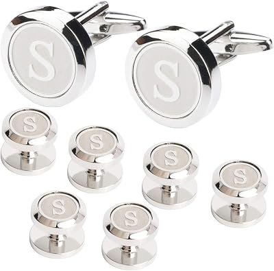 Mens Cufflinks and Tuxedo Shirt Studs Initials A-Z Gift Set