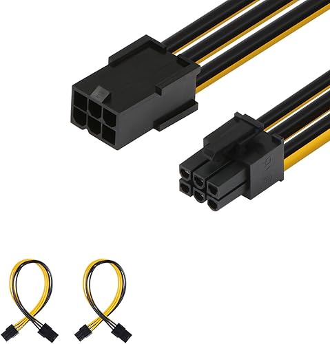 J&D Cable de extensión de alimentación PCIe M/F de 6 pines (paquete de 2), extensión de alimentación PCIe a PCIe, cable macho a hembra, 10 pulgadas,