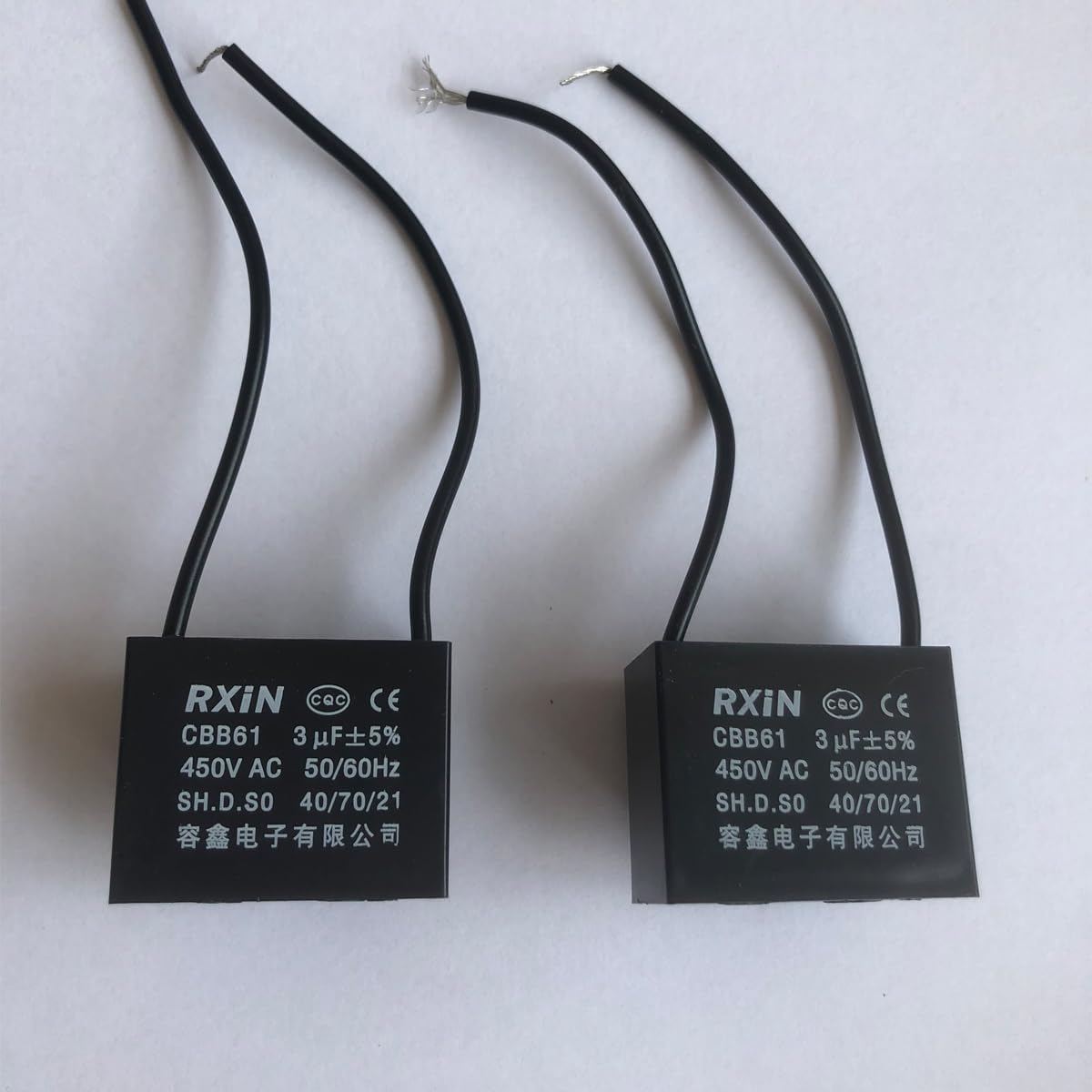 2Pcs 3UF 450V AC CBB61 Ceiling Fan Capacitor 2 Wire 50/60Hz