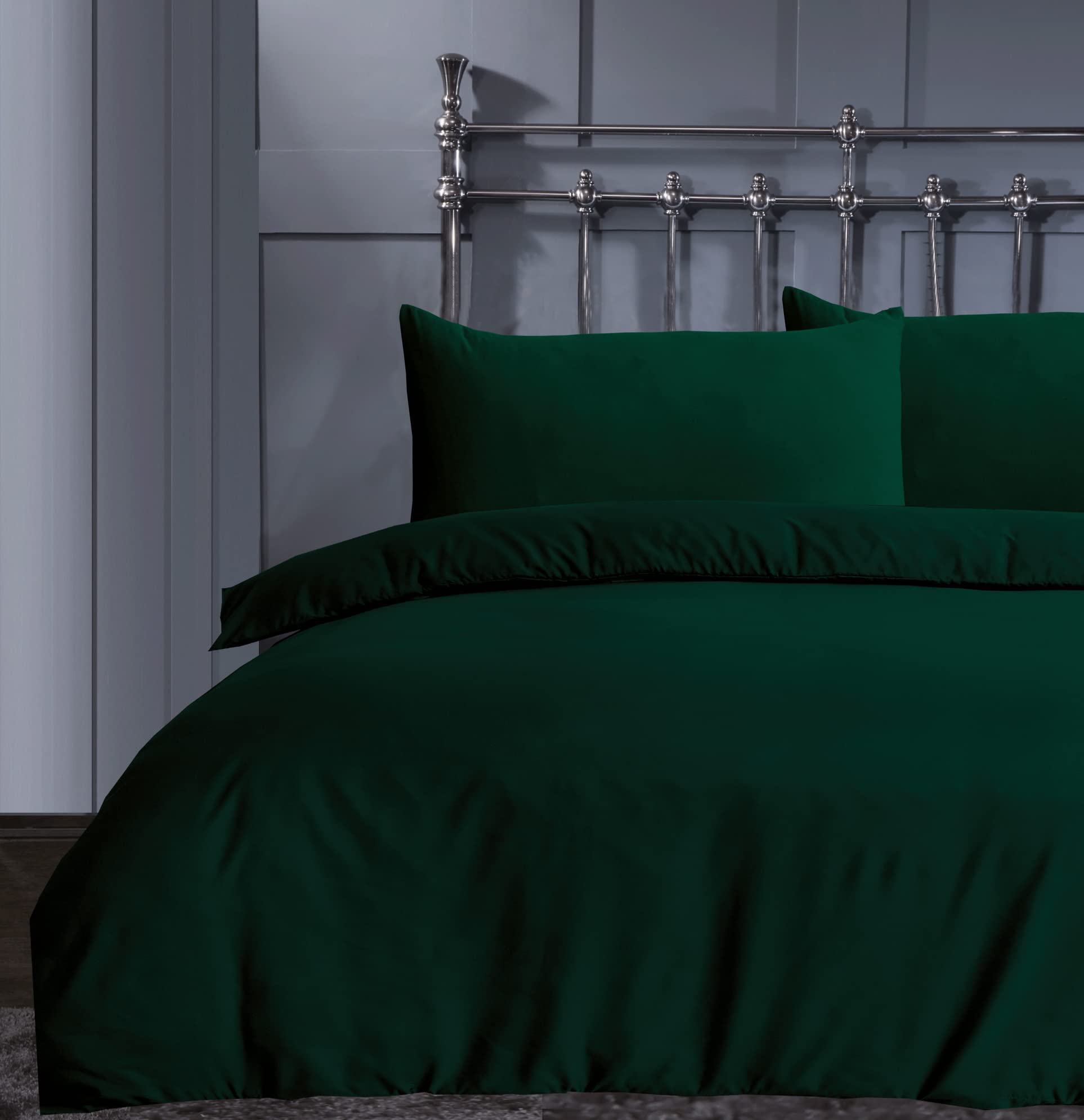 Linen Home Super King Duvet Set Bottle Green - Soft Microfibre SuperKing Bed Duvet Cover with 2 Pillowcases,Easy Care Wrinkle Free Super King Size Bedding Set of 3 Pcs(Super King, Bottle Green)