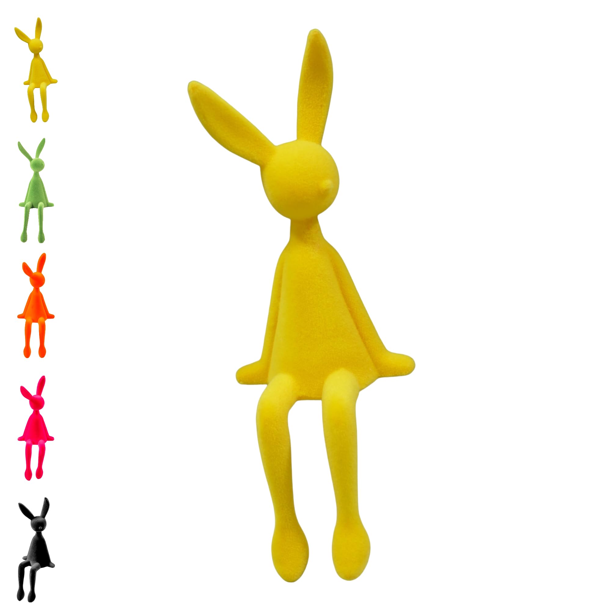 Klocke Dekorationsbedarf Beflockter Osterhase Kantenhocker - Frühlingsdeko in 4 trendigen Farben - Deko-Hase in 3 Größen für Innenbereich - Frühling & Ostern (Gelb, 18 cm x 20 cm x 55 cm)