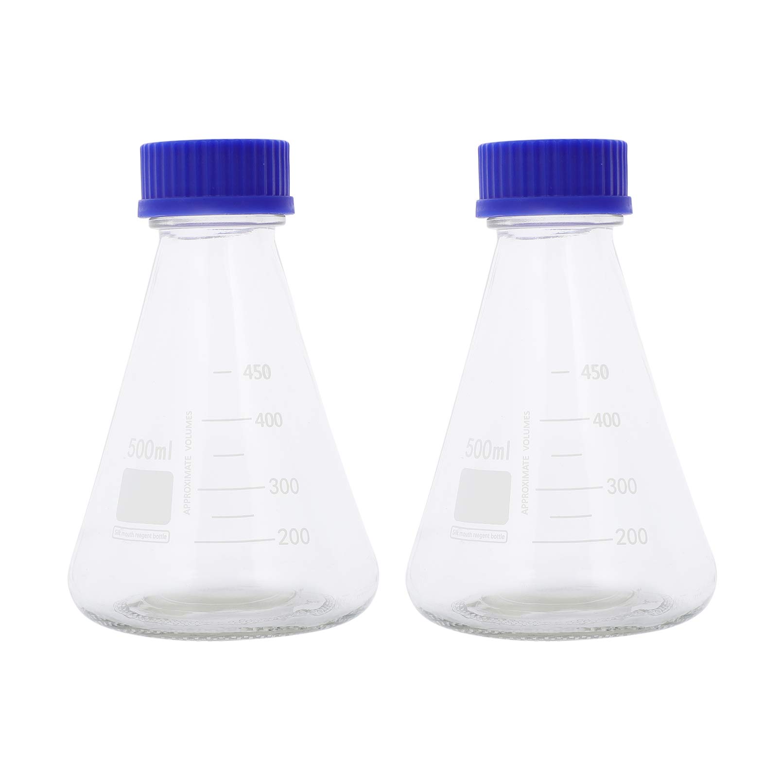 POPETPOP 2 Pcs Erlenmeyer Flask Borosilicate Glass Bottle Conical Flask with PTFE Screw Cap Laboratory Tool 500ml