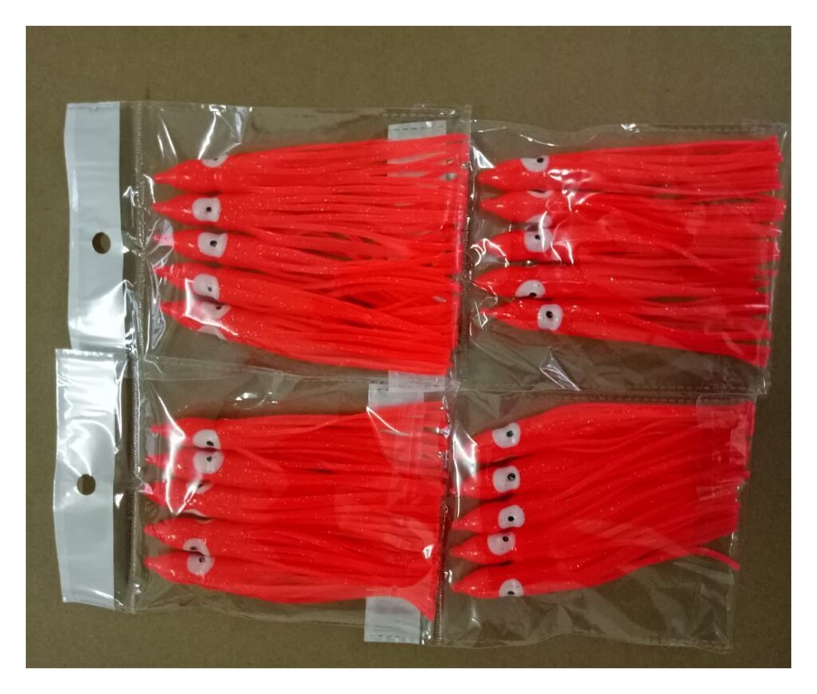 INEOUT Señuelo de Pulpo de plástico de 50 Uds., señuelo de Pesca, anzuelos de Calamar, señuelo Suave, Color Rojo de 12cm