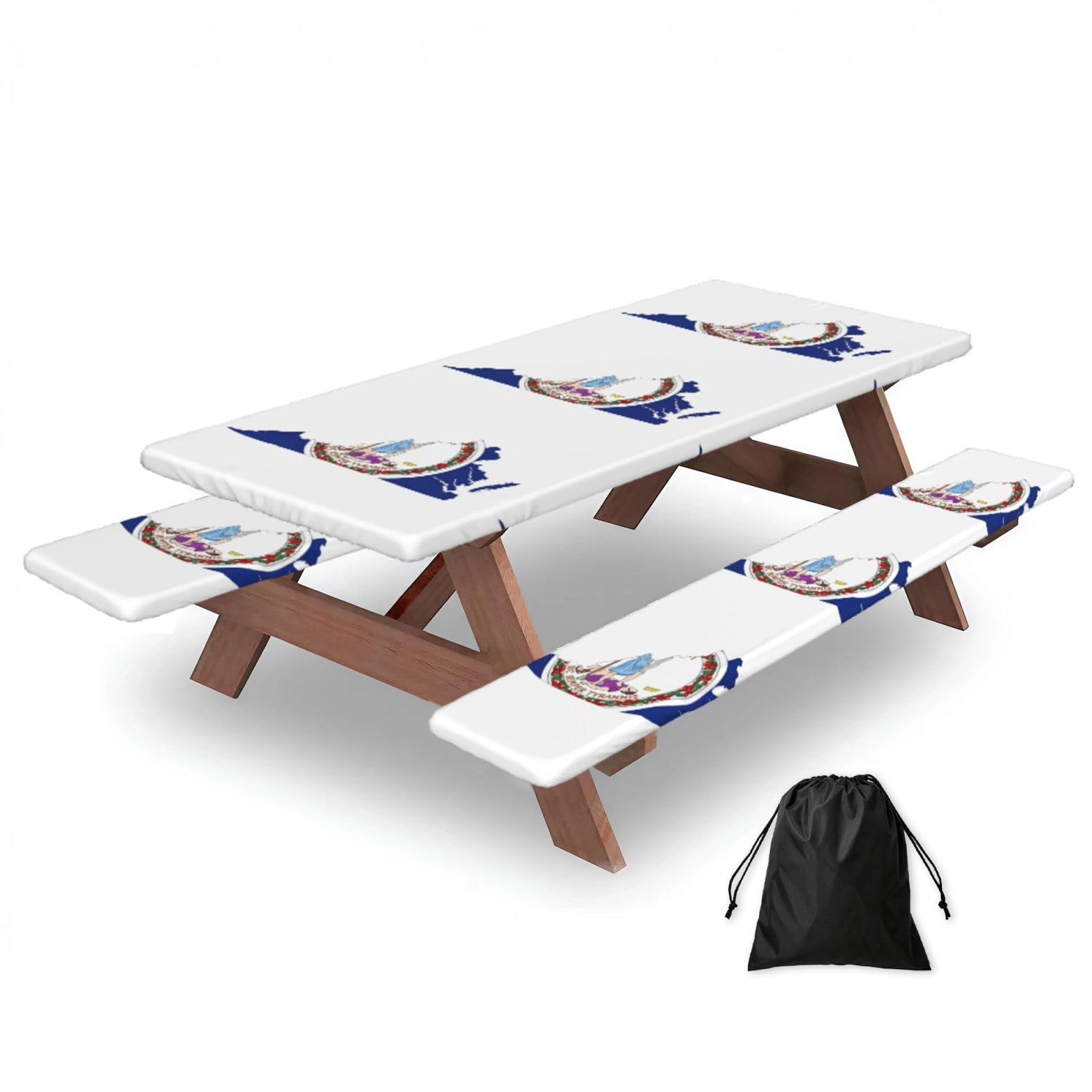 Yqxwjl Black Virginia State Flag Map Print Camping Essentials Waterproof Camping Table And Bench Cover With Drawstring Bag 183 Cm